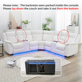 Power Recliner Sectional Sofa Couches with LED Lights for Living Room, Faux Leather Wall Hugger Reclining Corner Couch Sets with 2 Home Theater Seat, USB Charger, Cup Holder, Storage Console, White Comfort Stretch