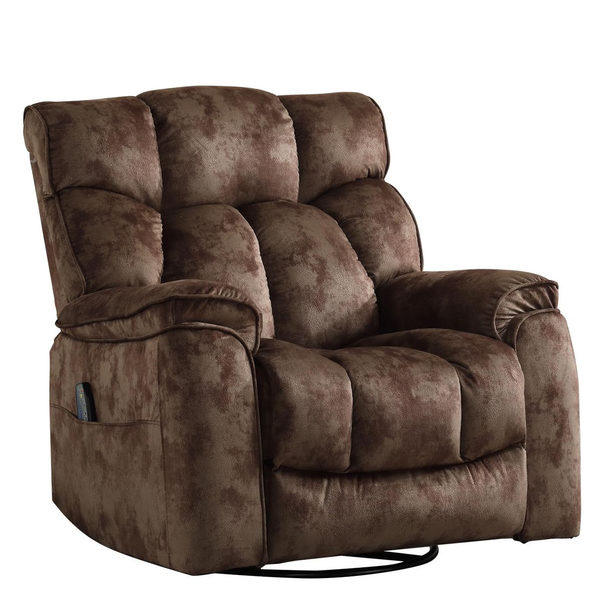 INZOY Oversized Rocker Recliner with Heat and Vibration, Manual Swivel Rocking Chair with Vibrating Massage, Comfy Padded Overstuffed Soft Fabric Heated Recliner, Brown INZOY