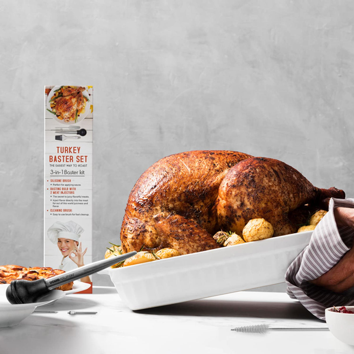 Liquid Solution Turkey Baster 5 Piece Set, Includes Baster for Cooking, Barbecue Basting Brush, Flavor Injector with Cleaning Brush - Perfect for Thanksgiving or Regular Cookout Liquid Solution