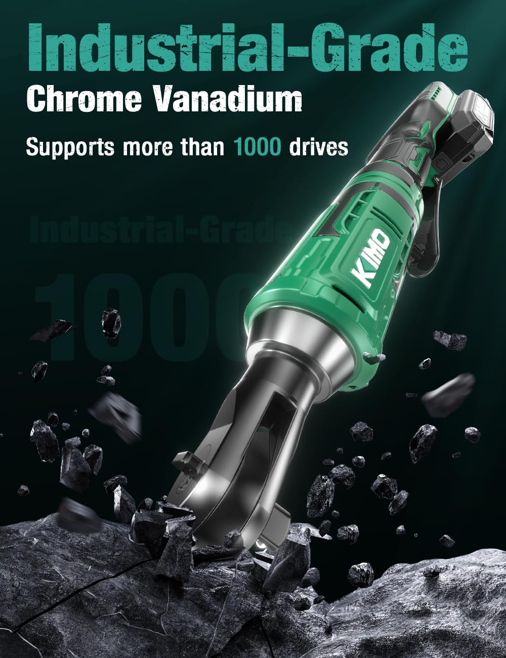 KIMO 20V Cordless Ratchet Wrench 3/8 Set, 89 Ft-lbs 400 RPM Electric Ratchet Wrench, 2x2.0Ah Li-Ion Battery, Fast Charger, Electric Wrench Set w/ 7 Sockets, 3/8" to 1/4" Adapter, 3-Inch Extension Bar K I M O.