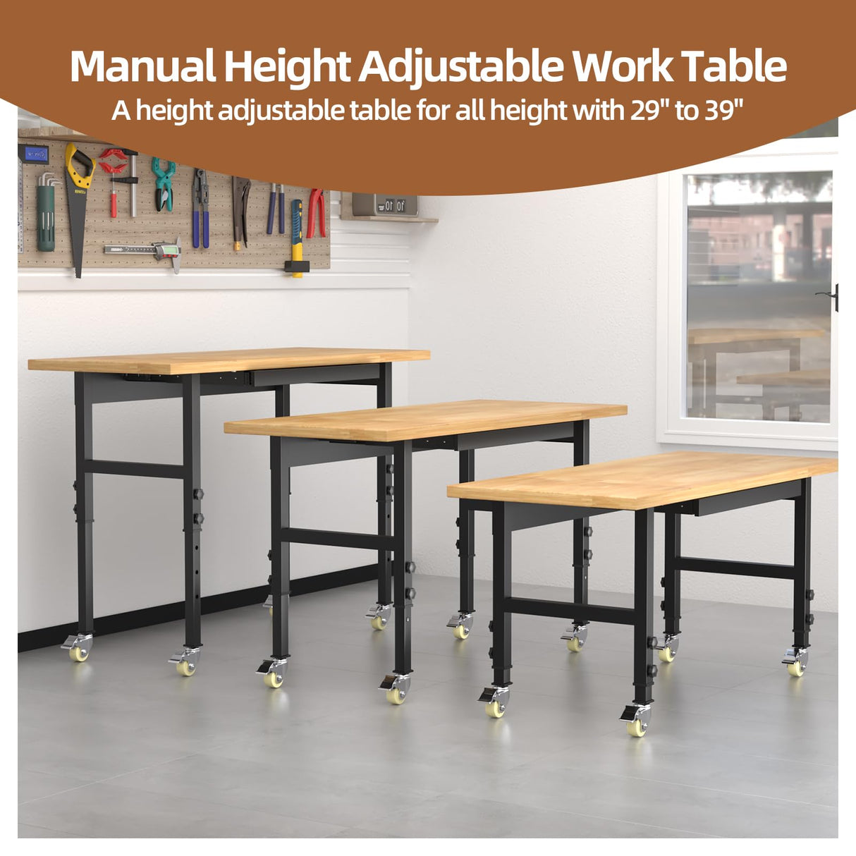 60'' Adjustable Workbench, Work Bench Table with Wheels and Power Outlet, Rolling Workbench with Drawers, Large Load Capacity Garage Workbench for Workshop,Office,Home climblocka