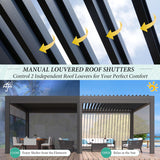 YOLENY Louvered Pergola and 6 Pull-Down Screens, 10x20FT All Aluminum Pergola with Adjustable Rainproof Roof, Outdoor Sun Shade Shelter for Patio, Weatherproof, Dark Gray YOLENY