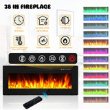 LEMBERI Floating Fireplace TV Stand 70'' Wall Mounted Shelf, LED Light Entertainment Center and Storage, Modern Wood Media TV Console with Highlight Cabinet for Living Room (Brown) LEMBERI