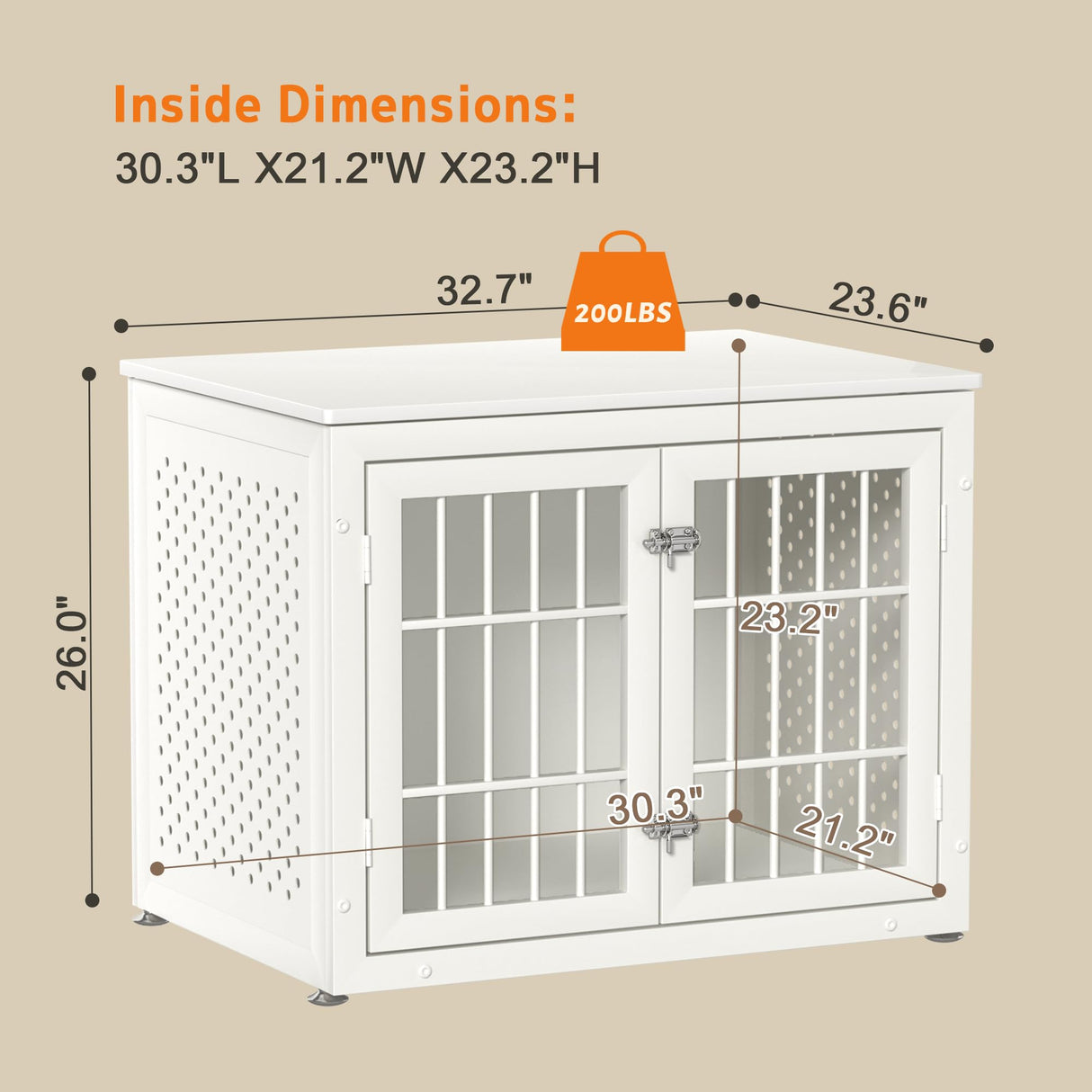 rehomerance Heavy Duty Dog Crate Furniture for Small and Medium Dogs, Indestructible Metal Kennel for High Anxiety Dogs, Chew Proof Pet Cage Indoor, Decorative Dog Kennel End Table, White rehomerance