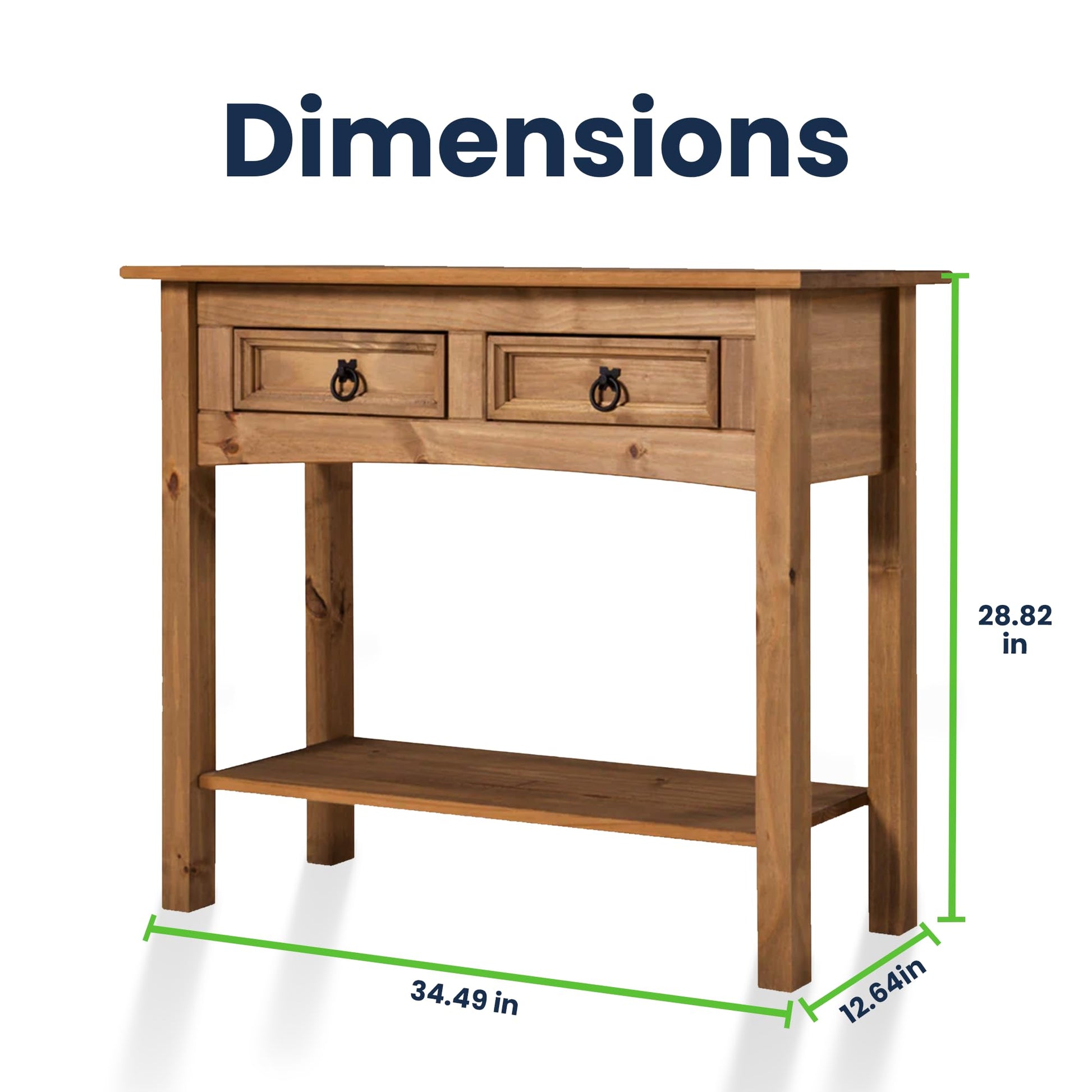 Furniture Dash Solid Wood Console Table Corona with 2 Drawers 34.49" W, 12.64" D, 28.82" H - Farmhouse Entryway Table with Storage Shelf, Tables for Living Room, Hallway Foyer for Office & Be - WoodArtSupply