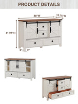 T4TREAM Farmhouse Dresser for Bedroom w/4 Drawers & Sliding Barn Doors, 48'' Wide Chest of Drawers, Rustic Dresser TV Stand w/Shelf, Dresser Organizer for Bedroom, Living Room, Entryway, Antique White T4TREAM