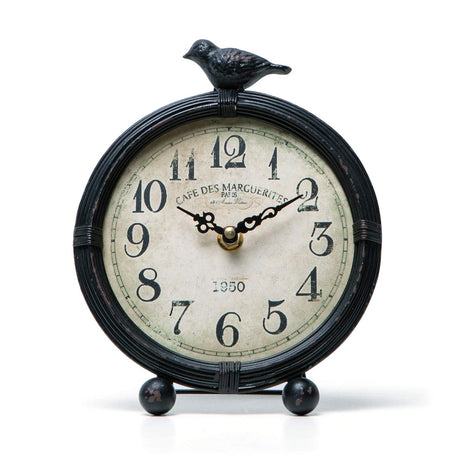 NIKKY HOME Vintage Table Clock with Bird, Metal Desk Clocks Battery Operated Black Retro Table Clock on Stand Decorative Desk Clock for Bedroom Living Room Shelf NIKKY HOME