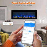 Electric Fireplace, 50 Inch Wall Mounted Fireplace Heater with Adjustable Flame Color, Compatible with WiFi & Remote, Recessed/in-Wall Recessed Fireplace Insert, Touch Screen, Low Noise, 12Hrs Timer Euker