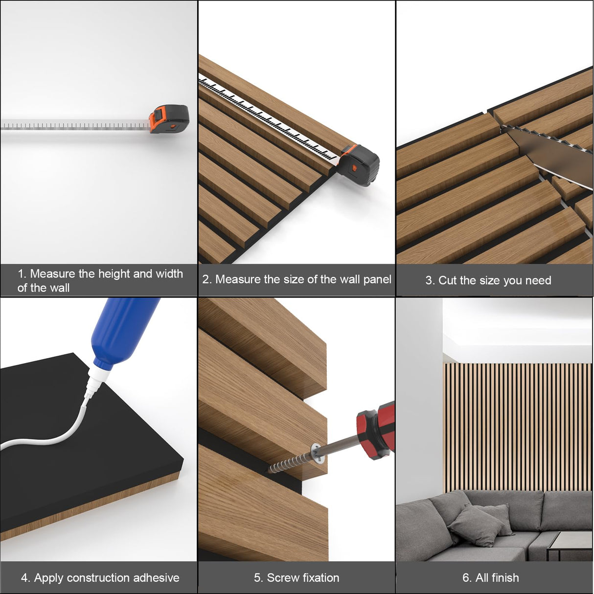 Yuzzy Wood Panels for Wall - 9 Feet Dark Walnut Wood Slat Acoustic Panels 4 PCS - Modern Sound Absorbing Wall Panels for Interior Wall Decor for Home, Office, Studio Yuzzy