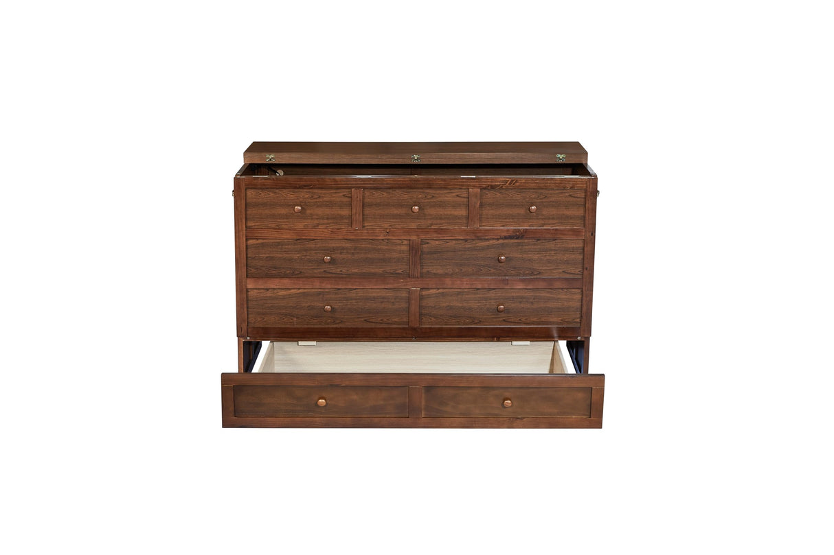 PVWIIK Queen Size Multi-Functional Bed Frame with Drawer and USB for Girls/Boys,Home Office, Studio,Bedroom,Cabinet Murphy Bed w/Plank Support,No Box Spring Needed, Walnut PVWIIK