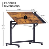 VECELO Vintage Drawing Drafting Table, Adjustable Tilting Top Art Desk Craft Work Station with Pencil Ledge, Lockable Slide Rolling Wheels for Painting Diamond Reading Writing Study, Rustic Brown VECELO