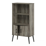 Furinno Claude Mid Century Style Accent Wooden Leg Bookcase Cabinet with Storage Organizer Shelves, French Oak Grey Furinno