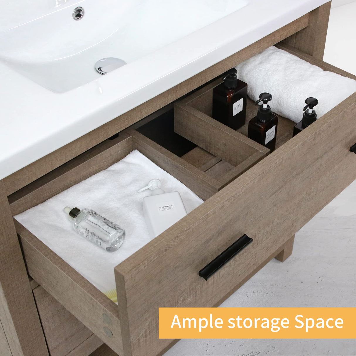 wonline 32" Bathroom Vanity and Sink Combo Cabinet Undermount Ceramic Vessel Sink Chrome Faucet Drain with Mirror and Shelf Vanities Set Wood Color wonline