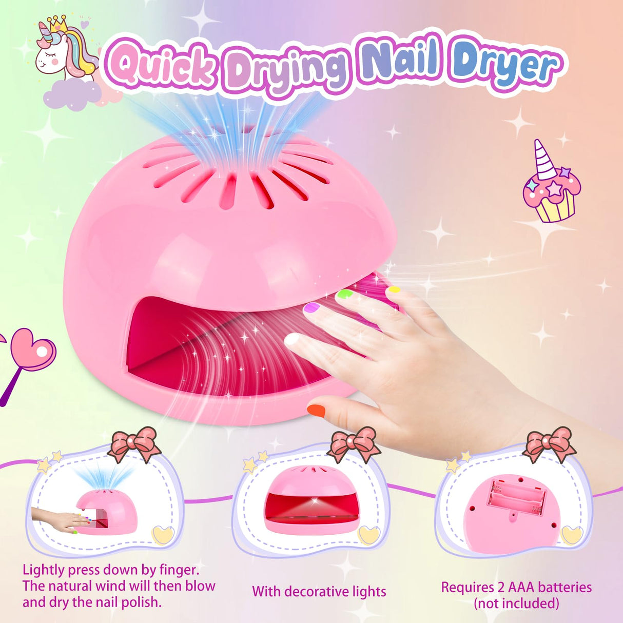 Oisacirg Kids Nail Polish Set for Girls, 28Pcs Nail Art Kit with Nail Dryer, Non-Toxic Peel-Off Water-Based Nail Polish Christmas Birthday Gifts Toddlers Kids Girls Toys Ages 3 4 5 6 7 8+ Oisacirg