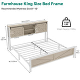 YITAHOME Farmhouse King Size Bed Frame with Headboard, Bookcase Storage Shelves, Sliding Barn Door, Charging Station, Rustic Wood Platform Bed, No Box Spring Needed, Oak YITAHOME