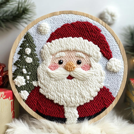 DIY Punch Needle Kits for Beginners Santa Claus with Hoop Punch Needle Starter Craft Embroidery Set Easy for Adults and Children Festival Gift and Decoration 20x20cm-9 Generic