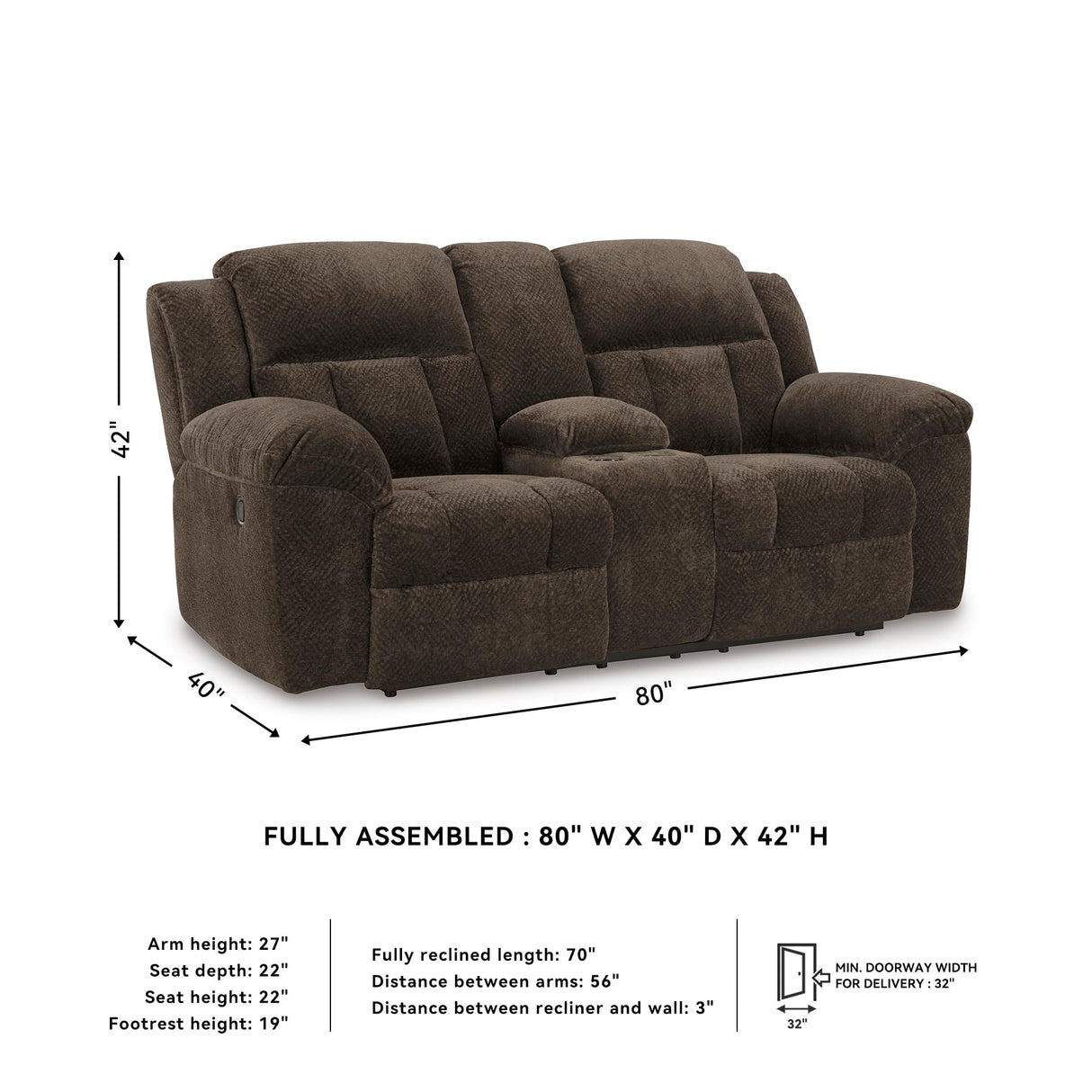 Signature Design by Ashley Frohn Modern Manual Double Reclining Loveseat with Console, Storage and Cup Holders, Dark Brown Signature Design by Ashley