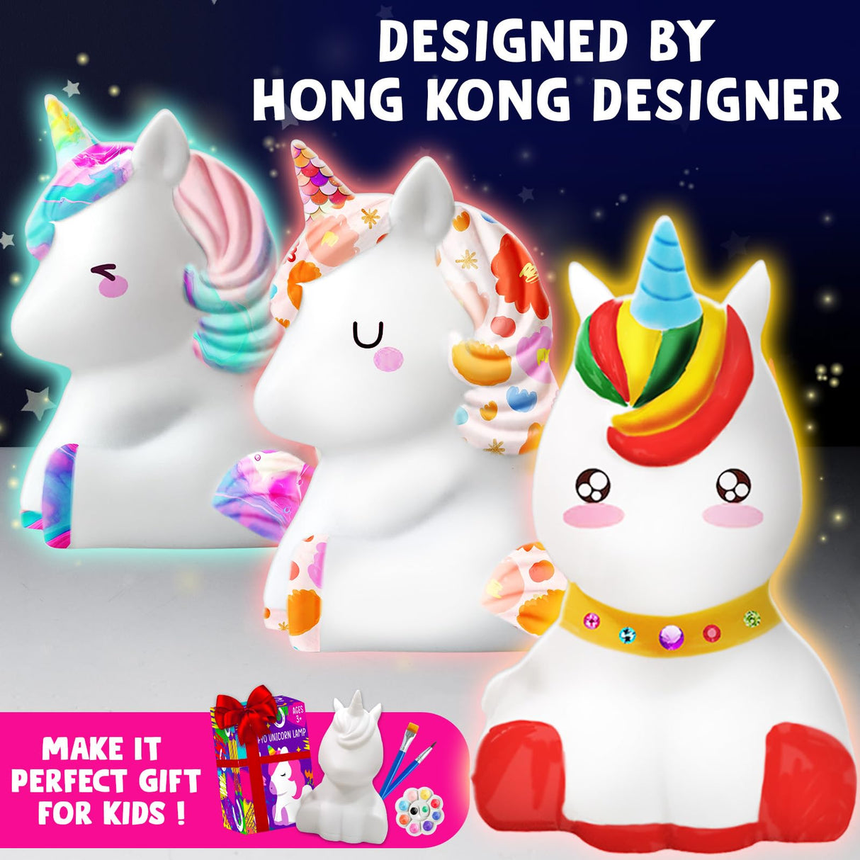 Goodyking Paint Your Own Unicorn Lamp Art Kit, DIY Night Light, Arts & Crafts, Painting Kit for Kids Ages 8-12, Art Supplies Birthday Party Holiday Unicorns Gift for Teens Girls Boys Age 3 4 5 6 7 8+ Goody King