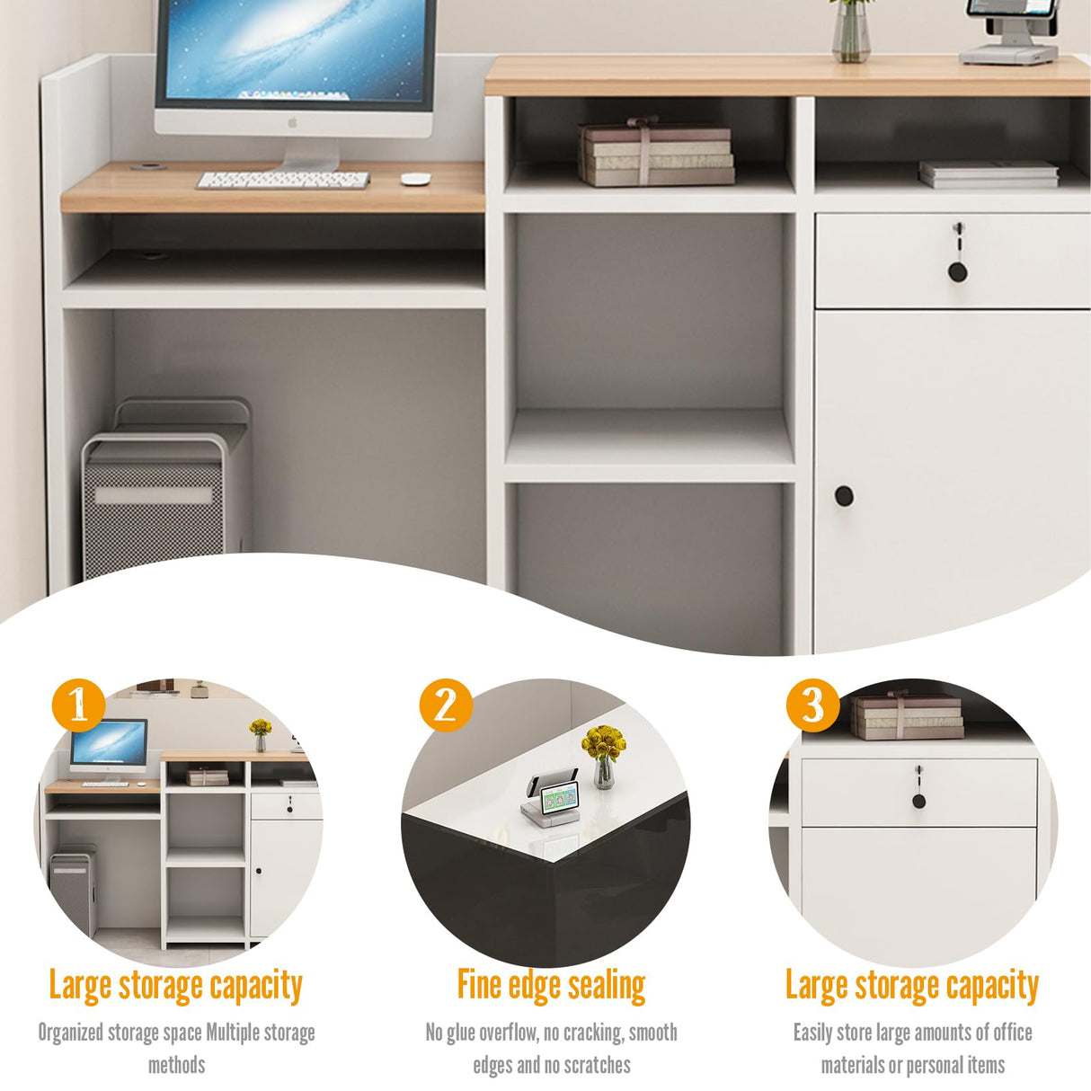 Reception Desk with Counter, L 35.4-74.8'' , Modern Front Desk Reception Counter, Solid wood ecological board, large storage space,with Storage Drawers, front office desk for Salon, Office, Lobby EQWZUPD