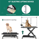 YITAHOME 49 Inch Professional Electric Dog Grooming Table, w/Leveling Wheels Grooming Table for Dogs at Home, w/Aluminum Large Dog Grooming Station, Anti Slip Tabletop & Tool Organizer Black YITAHOME