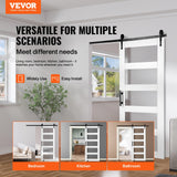VEVOR 32in x 84in Glass Barn Door with 6FT Sliding Door Hardware Included & Handle, 5-Panel Frosted Glass Solid Wood Water-Proof PVC Surface, Pre-Drilled Easy Assembly, White VEVOR