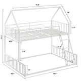 LIKIMIO Bunk Bed Twin Over Full Size, House Bunk Bed Frame with Ladder and Guardrail, House Shaped with Metal Slats Support No Box Spring Needed Space Saving for Bedroom and Dorm, White LIKIMIO