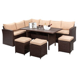VINGLI Patio Furniture Set, 8 Pieces Outdoor Furniture with Dining Table&Chair, All Weather Wicker Outdoor Sectional Sofa with Ottoman VINGLI