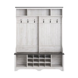 Prepac Farmhouse Washed White Hall Tree, Shoe Cabinet, Storage Cabinet with 12 Shoe Cubbies, 2 Boot Cubbies and 6 Double Coat Hooks 15.5" D x 60" W x 77" H Prepac