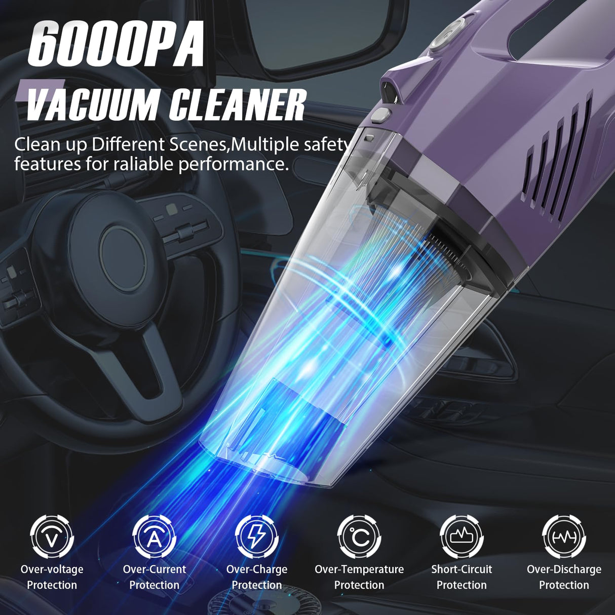 Handheld Vacuum Cordless,Car Hand Vacuum Cordless Rechargeable with Multi Accessories/LED Light,Lightweight Mini Portable Dust Busters Cordless Rechargeable for Car,Office and Home Cleaning Bossdan