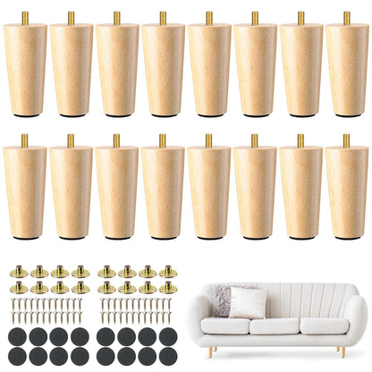 Maitys 4 Inch Round Solid Furniture Legs Furniture Wooden Replacement Feet Chair Dresser Couch Legs Table Cabinet Sofa Legs Footstool DIY Projects for Home (Wood,16 Pcs)