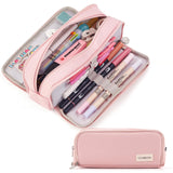 CICIMELON Large Capacity Pencil Case 3 Compartment Pouch Pen Bag for School Teen Girl Boy Men Women (Pink) CICIMELON