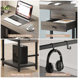 Tribesigns 79 Inch Extra Long Desk, Double Desk with 2 Drawers, Two Person Desk Long Computer Desk with Storage Shelves, Writing Table Study Desk for Home Office, Grey Tribesigns