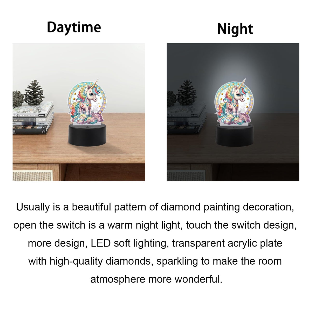 JISHSHAY Diamond Painting Night Light Diamond Art Table Lamps Gem Art LED Lights Gem Painting Desk Lamp Mosaic Kits for Adults DIY Kits for Adults Paint by Numbers,with Special Shaped Crystal,Unicorn JISHSHAY