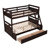 Twin Over Full Bunk Beds with 2 Under Bed Storage Drawers, Stronger & More Stable Bunkbed, Espresso Merax