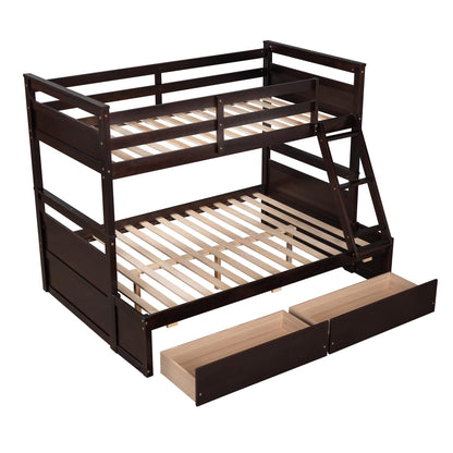 Twin Over Full Bunk Beds with 2 Under Bed Storage Drawers, Stronger & More Stable Bunkbed, Espresso