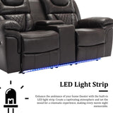 Olodumare Leather Reclining Sofa Set,Home Theater Seating with Center Console, LED Light Strip, and Storage Cup Holders, 2 Seater for Living Room,Office,Home Theater,RV. Loveseat(Brown) Olodumare