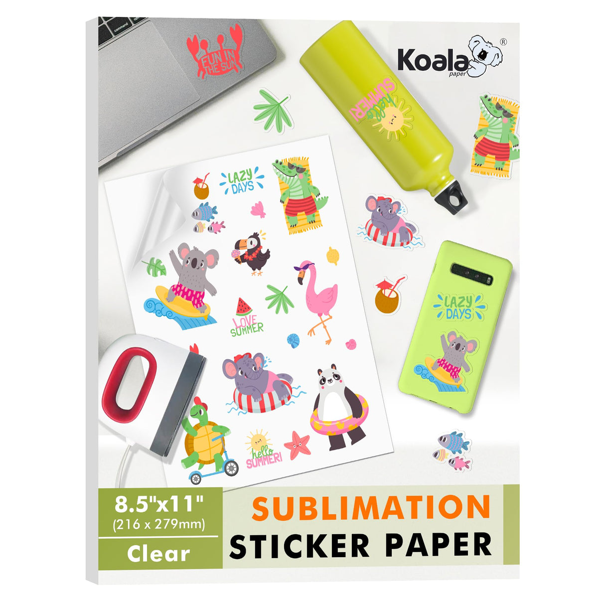 KOALA Sublimation Sticker Paper 100% Transparent Waterproof Vinyl 8.5x11 inch 25 Sheets, Quick Dry Vivid Colors Holds Ink well KOALA PAPER