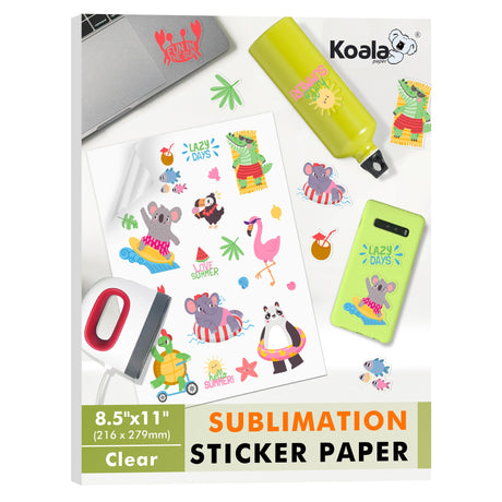 KOALA Sublimation Sticker Paper 100% Transparent Waterproof Vinyl 8.5x11 inch 25 Sheets, Quick Dry Vivid Colors Holds Ink well KOALA PAPER