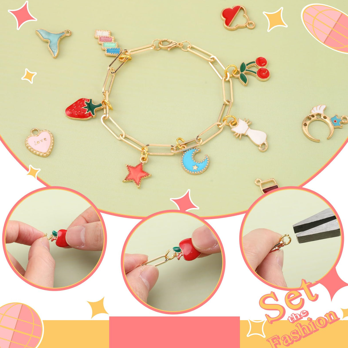 Tondiamo 173 Pieces Bracelet Making Kit for Women Bangle Charm Bracelet Chain Jewelry Making Kit 100 Assorted Charms Pendants 60 Jump Rings Pliers Tools for Crafts Beginner Supplies Gift Tondiamo