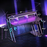 MOTPK Gaming Desk with Power Outlet & LED Lights, Gaming Computer Desk 47inch with PC Storage Shelf, Gaming Table with Carbon Fiber Texture, Gamer Desk, Gift for Boys Men, Black MOTPK