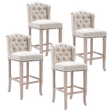 LukeAlon Classic 30" Linen Bar Stools Set of 4, Button Tufted Wingback Tall Bar Chairs with Wooden Legs Farmhouse High Kitchen Stool with Nailhead Trim for Home Breakfast Bar, Beige LukeAlon
