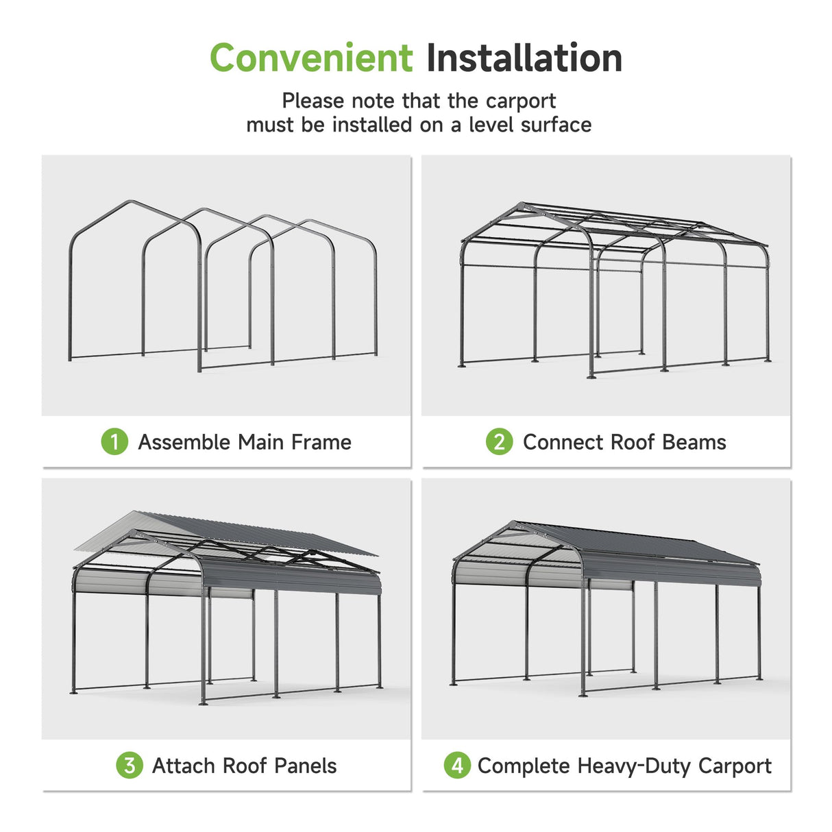 10×15FT Metal Carport, Heavy Duty Car Port, All-Weather Outdoor Storage Trucks, Boats, Cars, Galvanized Steel Roof, Vertical Stripe Design Real Relax