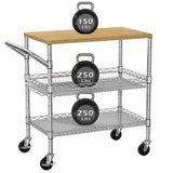 3 Tier Rolling Kitchen Carts on Wheels with Storage,650Lbs Heavy Duty Utility Carts with Wheels,Kitchen Island with Wood Tabletop,Metal Serving Rolling Cart for Small Appliance Food Cart,Wood+Metal BolDuck