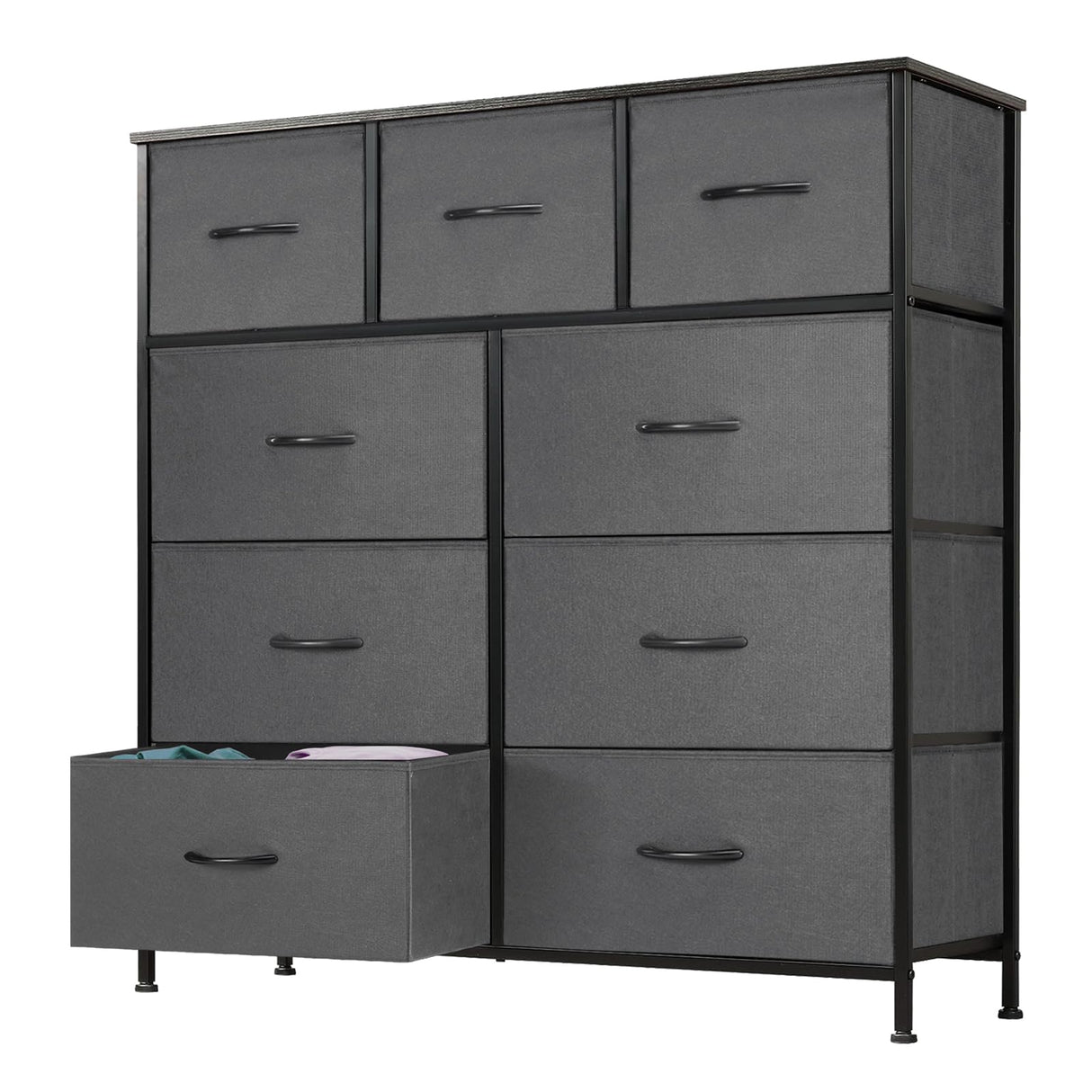 DUMOS Dresser for Bedroom, Dressers & Chests of Drawers Dresser Organizer, Wood Top Table Furniture with 9 Fabric Storage Tower Unit, Chest of Drawers for Closet, Living Room, Hallway, Porch DUMOS