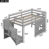 Bellemave Twin Size Low Loft Bed with Storage Stairs, Gray Wood Frame for Kids Bellemave