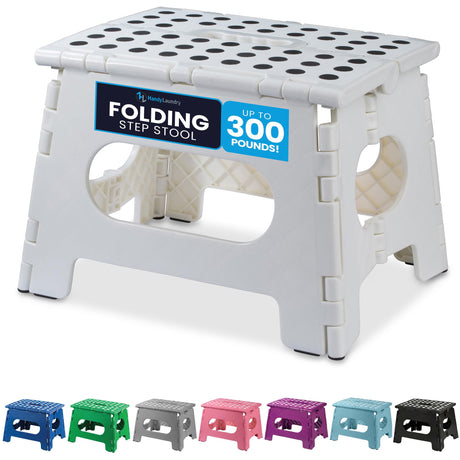 Handy Laundry Folding Lightweight Step Stool is Sturdy Enough to Support Adults and Safe Enough for Kids. Opens Easy with One Flip. Great for Kitchen, Bathroom or Bedroom. (White) Handy Laundry