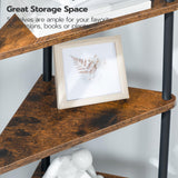 HOOBRO Corner Shelf Stand, Industrial 5-Tier Corner Bookshelf with Metal Frame, Plant Corner Display Shelf, Corner Bookcase for Small Spaces, Bedroom, Living Room, Rustic Brown BF33CJ01 HOOBRO