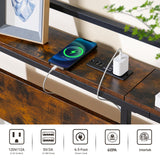 Rustic Brown ELYKEN King Size Headboard with Power Outlet & LED Strip Lighting ELYKEN