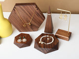 GemeShou 2pcs Wooden Jewelry display tray, Hexagon jewelry display riser, Jewelry retail shop photography props【Walnut Hexagon tray-2pcs】 GemeShou