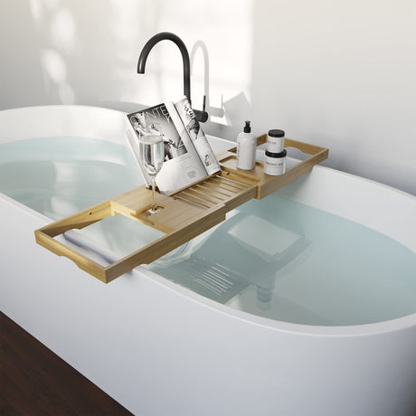 Acacia Bathtub Tray - Natural Wood Tray with Extended Sides, Wine Glass Holder, Book, Phone, or Tablet Rest - for Bath Accessories by Home-Complete Home-Complete